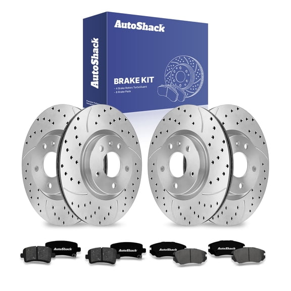 AutoShack Front Vented & Rear Vented Silver Matte Rotors & Pads, Compatible with Chevrolet Malibu 2013-2015 FWD 2.0L 2.4L 2.5L