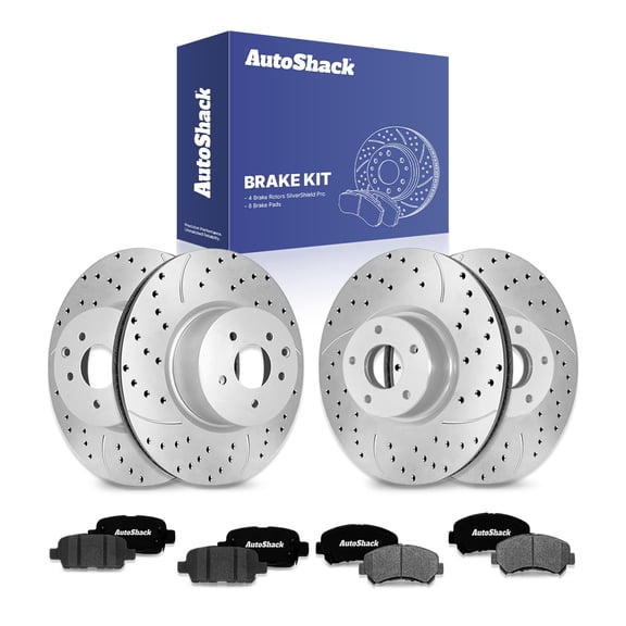 AutoShack Front Vented & Rear Vented Silver Zinc Coated Rotors & Pads, Compatible with Nissan Maxima 2009-2014, 2016-2020 FWD 3.5L