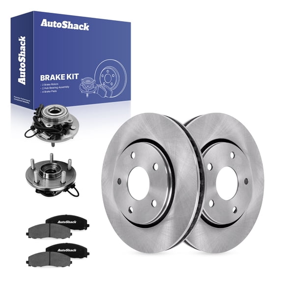 AutoShack Front Brake Rotors, Ceramic Pads & Hub Bearing Assemblies for Chrysler, Town & Country 2015-2016, FWD V6 3.6L - 11.89" (302 mm), 5-Lug