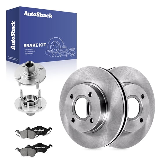 AutoShack Front Vented Brake Rotors + Ceramic Pads + Hub Repair Kit 8-PC Brake Kit Replacement for 2000-2004 Ford Focus 10.15" (257.8 mm)