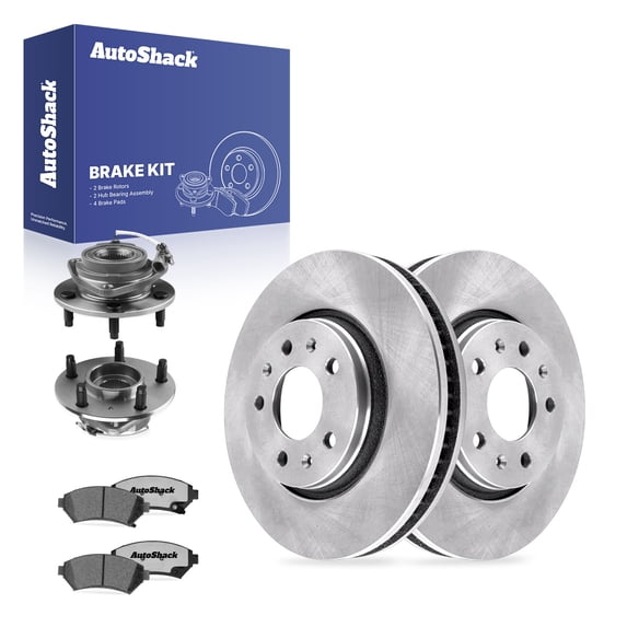 AutoShack Front Brake Rotors, Ceramic Pads & Hub Bearing Assemblies for Cadillac, Seville 2003-2004, FWD V8 4.6L - 11.93" (303 mm), 5-Lug