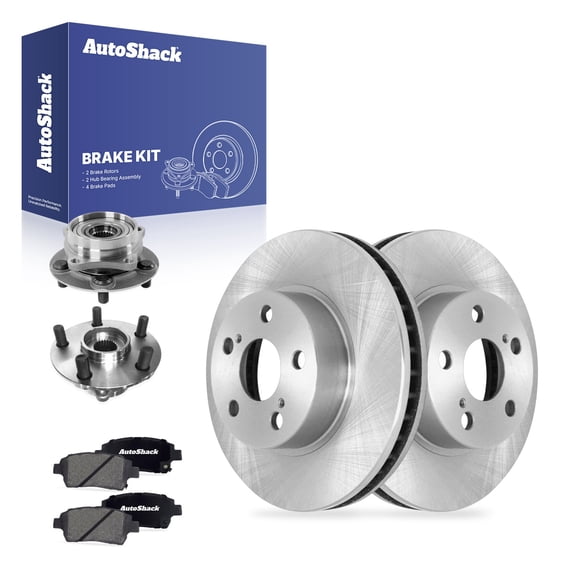 AutoShack Front Brake Rotors, Ceramic Pads & Hub Bearing Assemblies for Toyota, Prius 2004-2009, FWD L4 1.5L - 10.04" (255 mm), 5-Lug