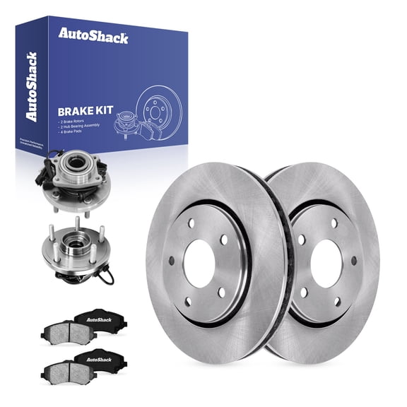 AutoShack Front Brake Rotors, Ceramic Pads & Hub Bearing Assemblies for Dodge & Chrysler, Grand Caravan 2008-2011 Town & Country 2008-2011, FWD V6 3.3L 3.6L 3.8L 4.0L - 11.89" (302 mm), 5-Lug
