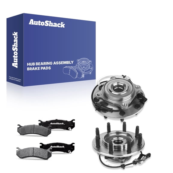 AutoShack Front Ceramic Brake Pads + Wheel Hub Bearing Assemblies with ABS Replacement for 2001-2002 GMC Sierra 1500 HD 2001-2002 Chevrolet Silverado 1500 HD 6-PC Kit