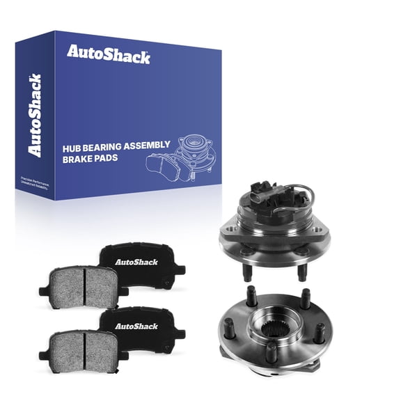AutoShack Front Ceramic Brake Pads + Wheel Hub Bearing Assemblies with ABS Replacement for 2004-2012 Chevrolet Malibu 2006-2010 Pontiac G6 2007-2009 Saturn Aura 6-PC Kit