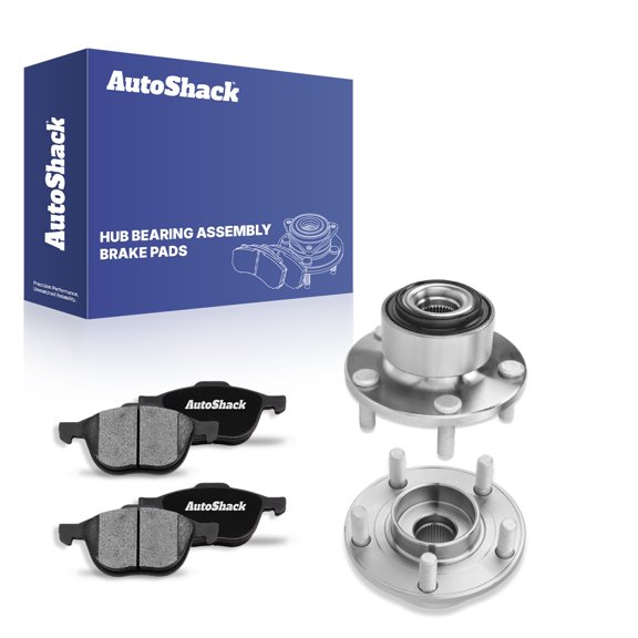 AutoShack Front Ceramic Brake Pads + Wheel Hub Bearing Assemblies with ABS Replacement for 2005-2011 Volvo S40 2006-2013 Volvo C70 6-PC Kit