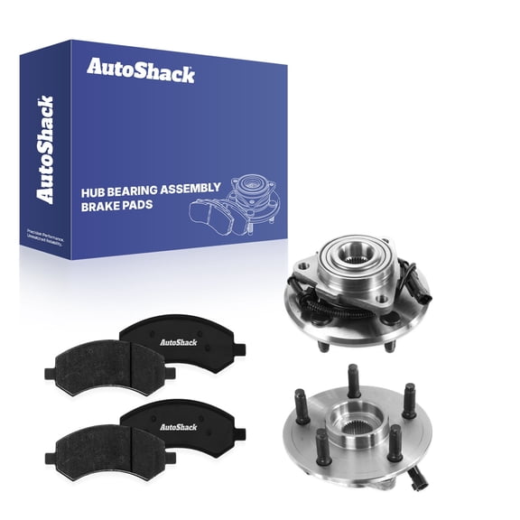 AutoShack Front Ceramic Brake Pads & Hub Bearing Assemblies for Dodge, Ram 1500 2006-2009, 4WD RWD V6 3.7L V8 4.7L 5.7L - 5-Lug, with ABS