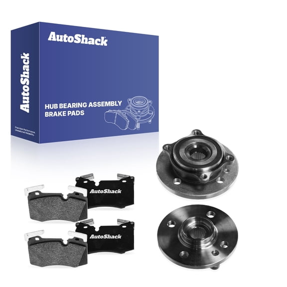 AutoShack Front Ceramic Brake Pads & Hub Bearing Assemblies for Mini, Cooper 2009-2015, FWD L3 1.5L L4 1.6L 2.0L - 4-Lug, with ABS