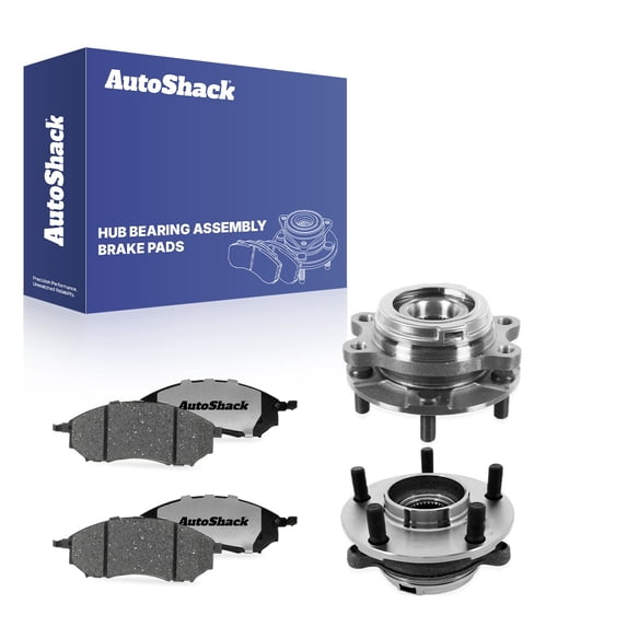 AutoShack Front Ceramic Brake Pads & Hub Bearing Assemblies for Nissan, Murano 2011-2014, AWD FWD V6 3.5L - 5-Lug, with ABS