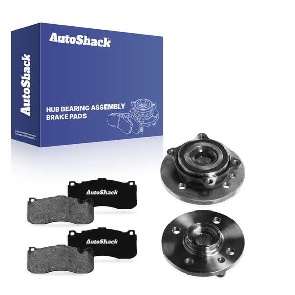 AutoShack Front Ceramic Brake Pads & Hub Bearing Assemblies for Mini, Cooper 2013, FWD L4 1.6L - 4-Lug, with ABS