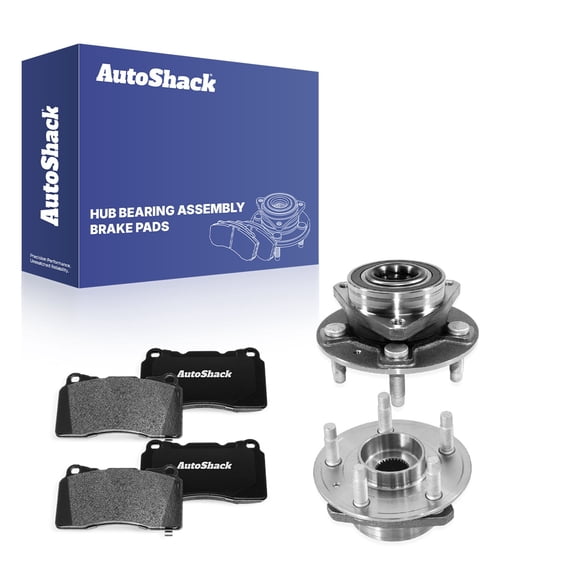 AutoShack Front Ceramic Brake Pads & Hub Bearing Assemblies for Cadillac, CTS 2014, 2018-2019 XTS 2018-2019, AWD RWD FWD L4 2.0L V6 3.6L - 5-Lug, with ABS