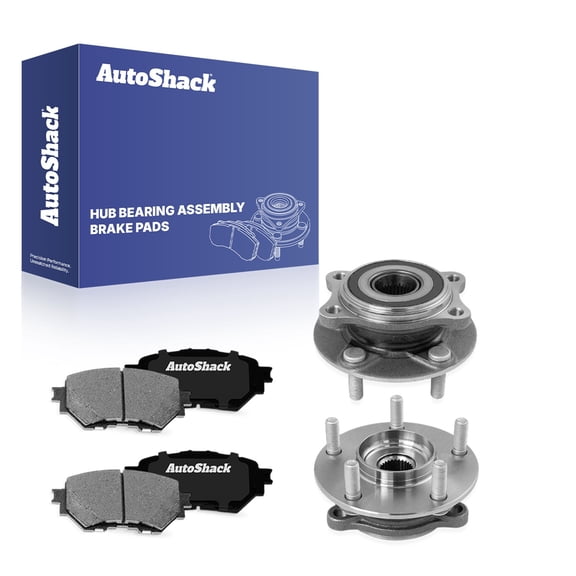 AutoShack Front Ceramic Brake Pads & Hub Bearing Assemblies for Mazda, 3 2014-2018 3 Sport 2014, FWD L4 2.0L 2.5L - 5-Lug, with ABS