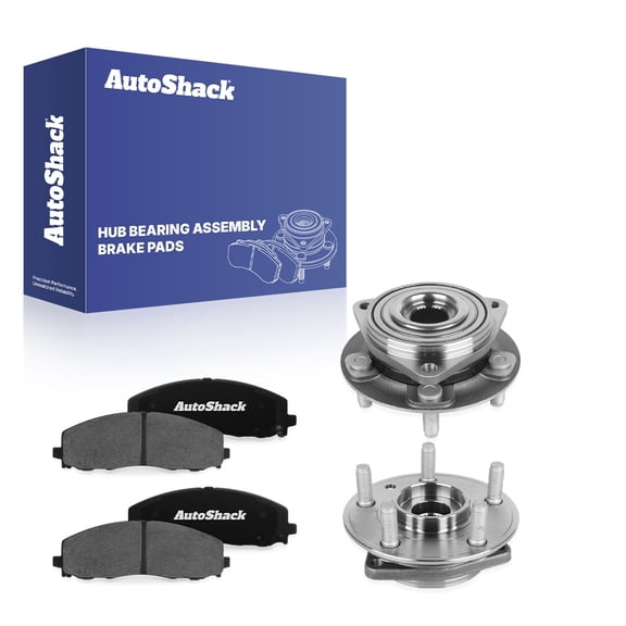 AutoShack Front Ceramic Brake Pads & Hub Bearing Assemblies for Jeep, Wrangler 2018-2023 Gladiator 2020-2023, 4WD L4 2.0L V6 3.0L 3.6L V8 6.4L - 5-Lug, with ABS