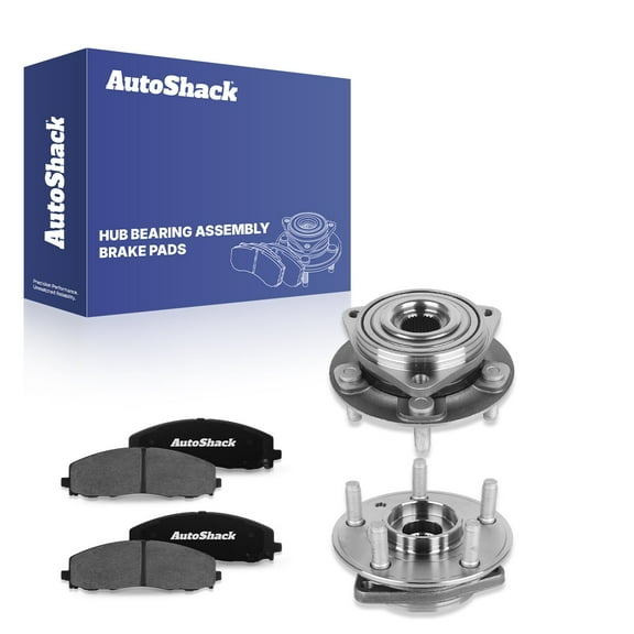 AutoShack Front Ceramic Brake Pads Wheel Hub Bearing Assemblies with ABS | Replacement for 2018-2023 Jeep Wrangler | 6-PC