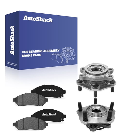 AutoShack Front Ceramic Brake Pads & Hub Bearing Assemblies for Nissan & Chevrolet, NV200 2013-2021 City Express 2015-2018 LEAF 2013-2014, FWD L4 2.0L - 5-Lug, with ABS