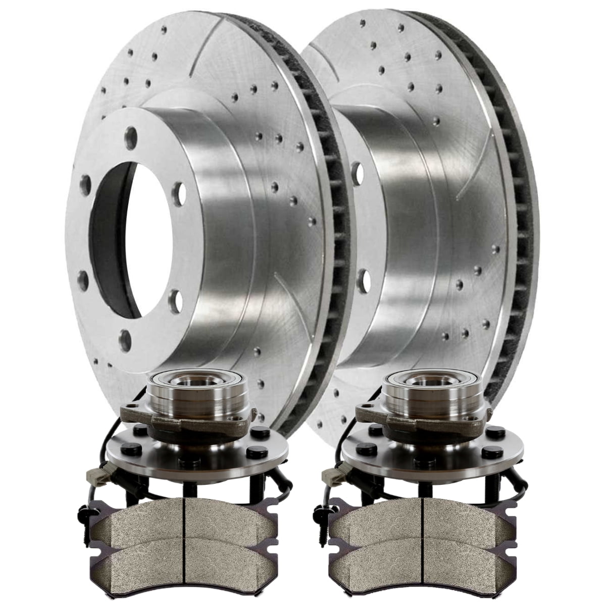 AutoShack Front Wheel Bearing Hub Assembly Pair Drilled Slotted Silver Brake Rotors and Performance Ceramic Pads Replacement for Chevrolet Silverado 1500 Classic GMC Sierra 1500 Classic BRKPKG039842