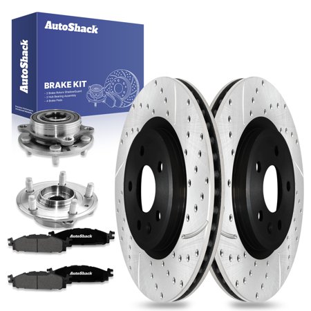 AutoShack Front Drilled & Slotted Brake Rotors Premium Ceramic Brake Pads Wheel Bearing Hub Assembly | Replacement for 2011-2012 Ford Explorer AWD FWD | E-Coated | 8-PC Brake Kit | ShadowGuard