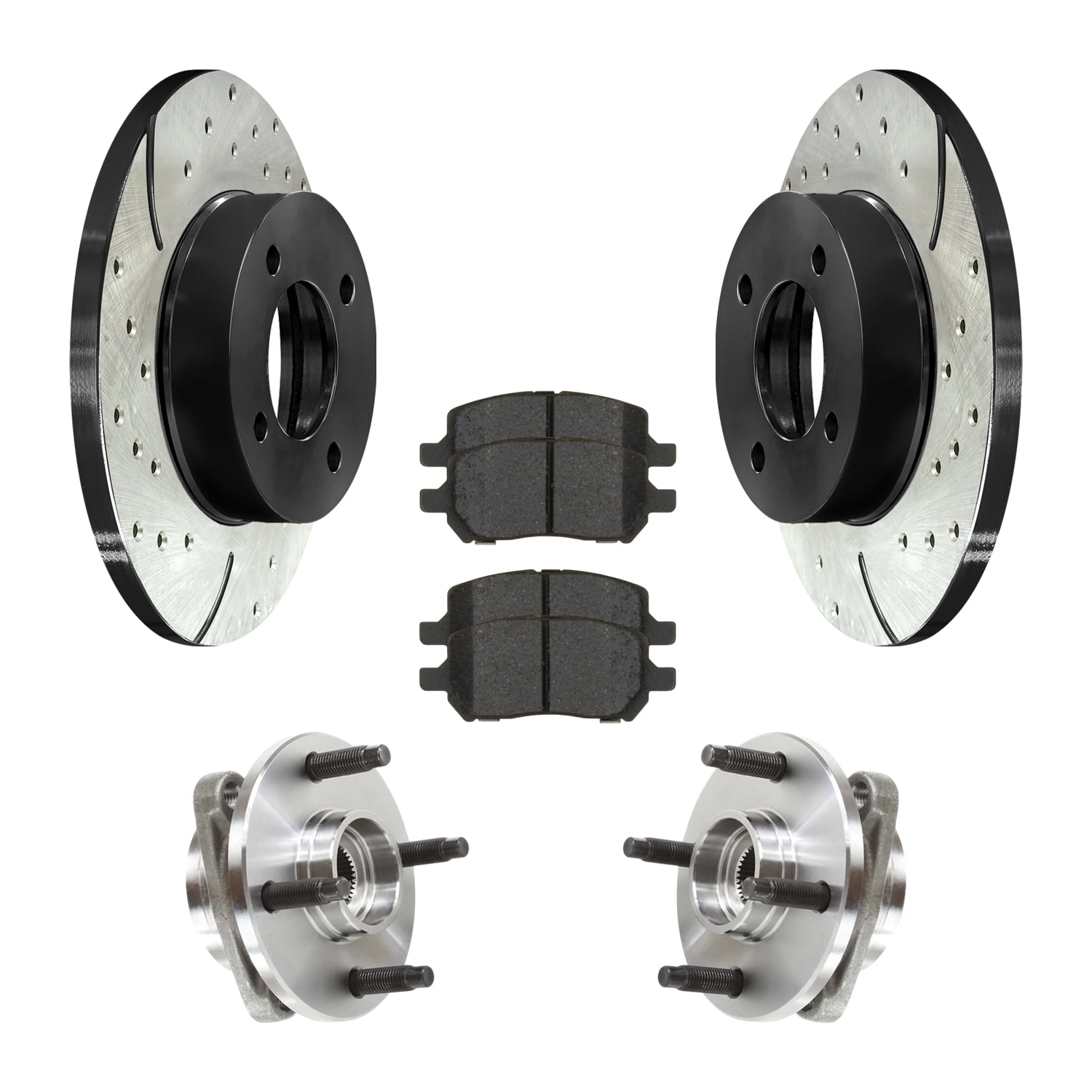 Brake Rotor Wheel AutoShack Front Drilled & Slotted Brake Rotors Ceramic Brake Pads Wheel ...