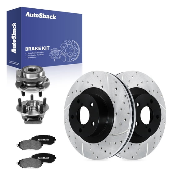 AutoShack Front Brake Rotors, Ceramic Pads & Hub Bearing Assemblies for Subaru, Forester 2014-2018, AWD H4 2.5L - E-Coated Drilled & Slotted - ShadowGuard - 11.55" (293.4 mm), 5-Lug