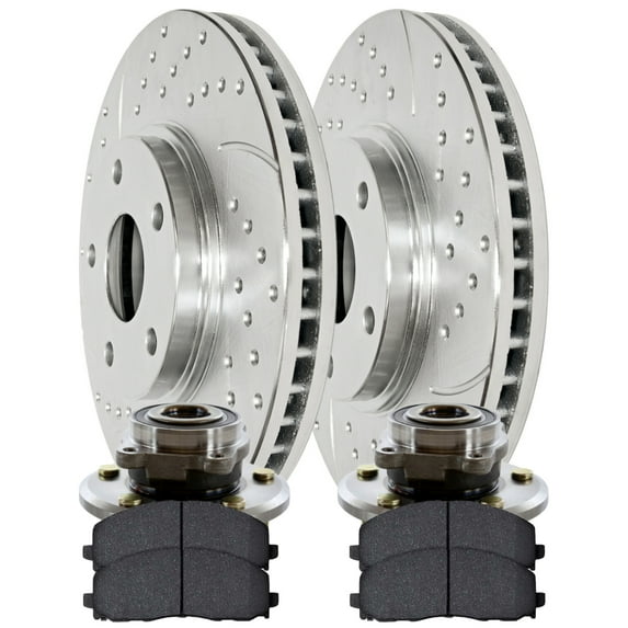 AutoShack Front Drilled & Slotted Brake Rotors Ceramic Brake Pads Wheel Bearing Hub Assembly | Replacement for 2012-2020 Dodge Journey AWD FWD | Zinc Coated | 8-PC Brake Kit | SilverShield Pro