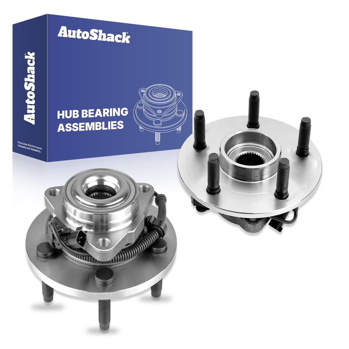 AutoShack Front Wheel Hub Bearing Assemblies - Driver and Passenger Side for Dodge, Ram 1500 2006-2009, 4WD RWD V6 3.7L V8 4.7L 5.7L V10 8.3L - 5-Lug, With ABS