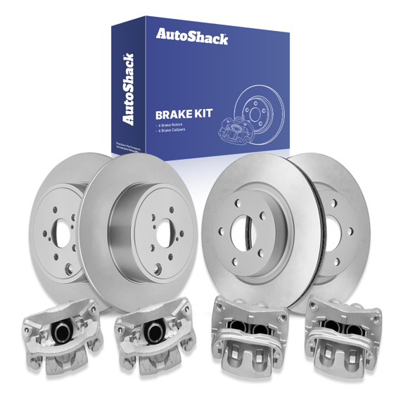 AutoShack Front Vented & Rear Solid Brake Rotors + Calipers 8-PC Brake Kit Replacement for 2008-2011 Subaru Impreza