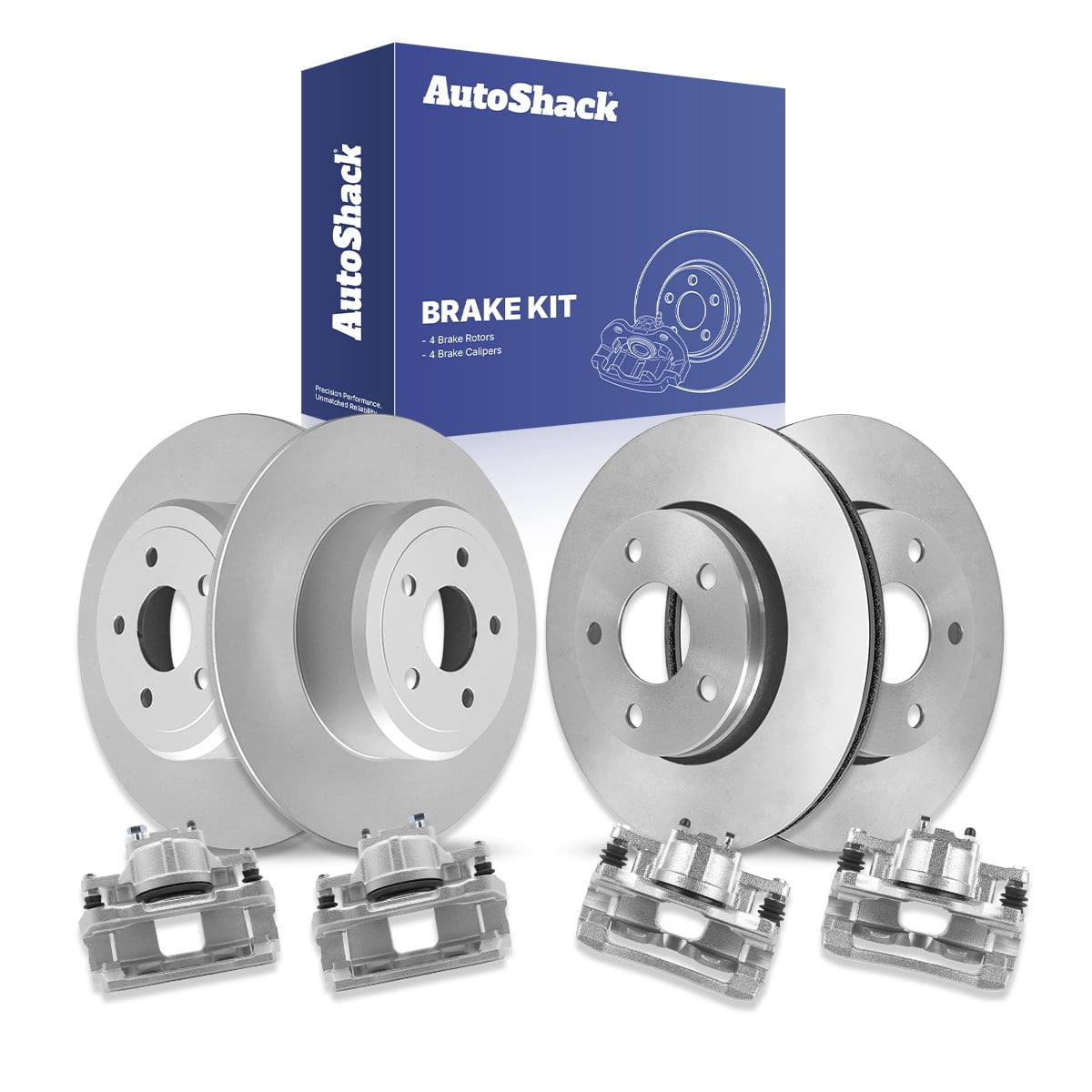 AutoShack Front Vented & Rear Solid Brake Rotors + Calipers 8-PC Brake ...