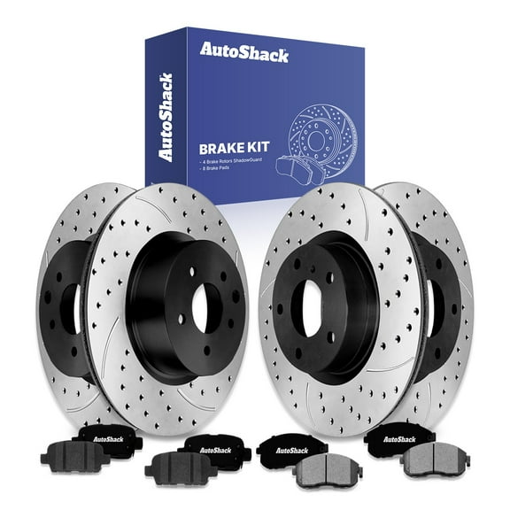 AutoShack Front & Rear Brake Rotors & Ceramic Pads for INFINITI & Nissan, G35 2004-2005 350Z 2005, AWD RWD V6 3.5L - E-Coated Drilled & Slotted - ShadowGuard