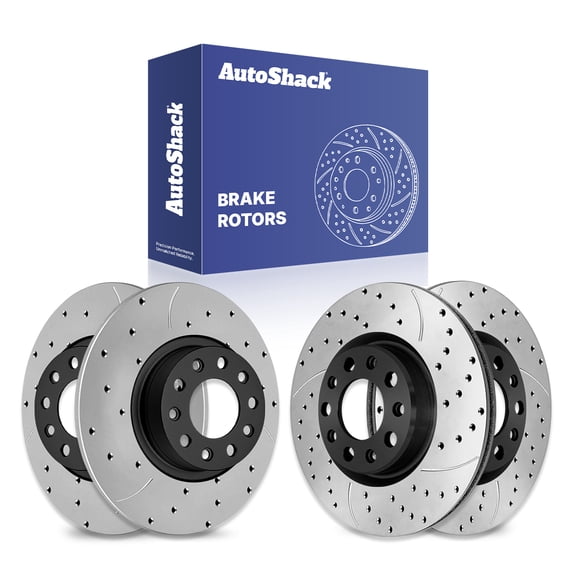 AutoShack Front & Rear Brake Rotors for Dodge, Dart 2013-2016, FWD L4 1.4L 2.0L 2.4L - E-Coated Drilled & Slotted - ShadowGuard