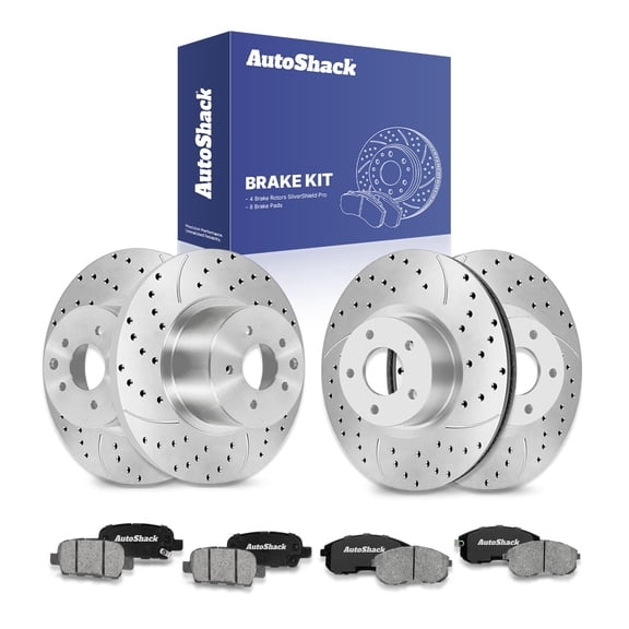 AutoShack Front & Rear Drilled & Slotted Brake Rotors Ceramic Brake Pads | Replacement for 2007-2009 Nissan Altima 2.5L 3.5L V6 FWD | Silver Zinc Coated | 12-PC Brake Kit | SilverShield Pro