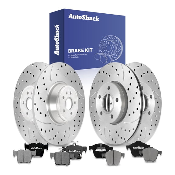AutoShack Front & Rear Brake Rotors & Ceramic Pads for Ford, Escape 2017-2019, FWD L4 1.5L 2.5L - Silver Zinc Coated Drilled & Slotted - SilverShield Pro