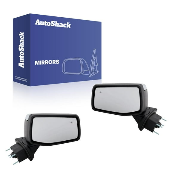 AutoShack Side View Mirrors Power Heated Black with Chrome Cap | Replacement for 2019-2021 GMC Sierra 1500 | Driver and Passenger Side | 2-PC