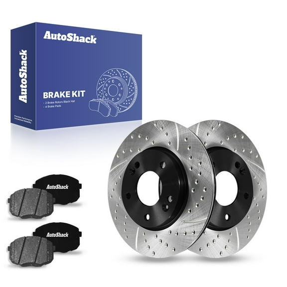 AutoShack 11.02" (280 mm) Front Vented Drilled & Slotted Brake Rotors E-Coated + Ceramic Brake Pads | Replacement for 2014-2016 Kia Soul | 6-PC Brake Kit | ShadowGuard