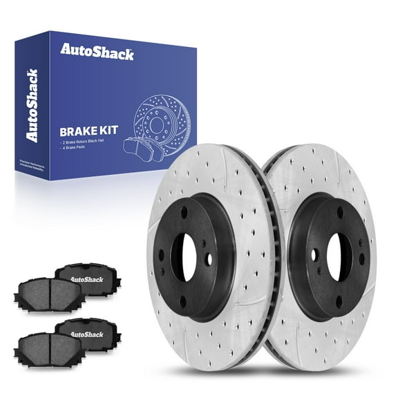AutoShack 10.04" (255 mm) Front Vented Drilled & Slotted Brake Rotors E-Coated + Ceramic Brake Pads | Replacement for 2012-2018 Toyota Yaris | 6-PC Brake Kit | ShadowGuard