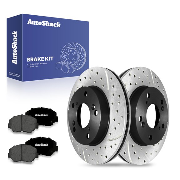 AutoShack Front Vented Drilled & Slotted E-Coated Brake Rotors + Premium Ceramic Pads 6-PC Brake Kit Replacement for 2015 Honda Civic ShadowGuard 10.3" (261.7 mm)
