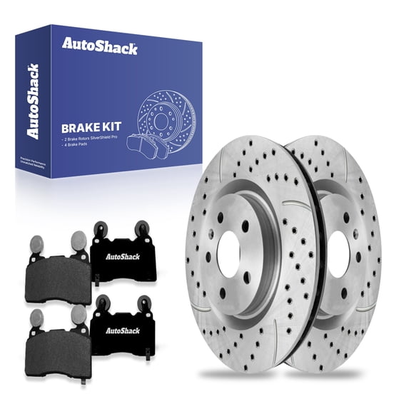 AutoShack Front Drilled & Slotted Brake Rotors Premium Ceramic Brake Pads | Replacement for 2010-2015 Chevrolet Camaro 6.2L V8 RWD | Zinc Coated | 6-PC Brake Kit | SilverShield Pro