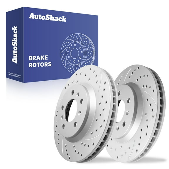 AutoShack Front Brake Rotors for Chevrolet, Impala 2006-2013, FWD V6 3.5L 3.6L 3.9L V8 5.3L - Coated Drilled & Slotted - Silver Matte Finish - TurboGuard - 11.93" (303.1 mm), 5-Lug