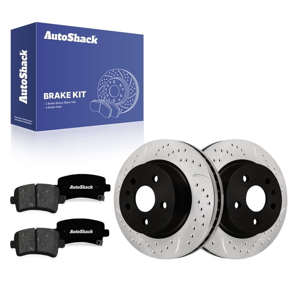 AutoShack Rear Brake Rotors & Premium Pads for Chevrolet, Malibu 2013-2015 Impala 2014-2020, FWD L4 2.0L 2.4L 2.5L V6 3.6L - E-Coated Drilled & Slotted - ShadowGuard - 12.4" (315 mm), 5-Lug