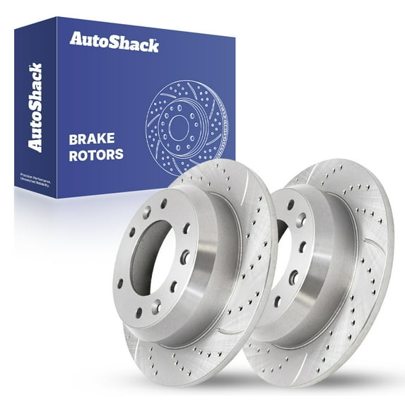 AutoShack Rear Solid Drilled & Slotted Silver Zinc Coated Brake Rotors 2-PC Set Replacement for 2006-2012 Kia Sedona 2007-2010 Hyundai Entourage 2014 Kia Sedona SilverShield Pro 11.89" (302 mm)