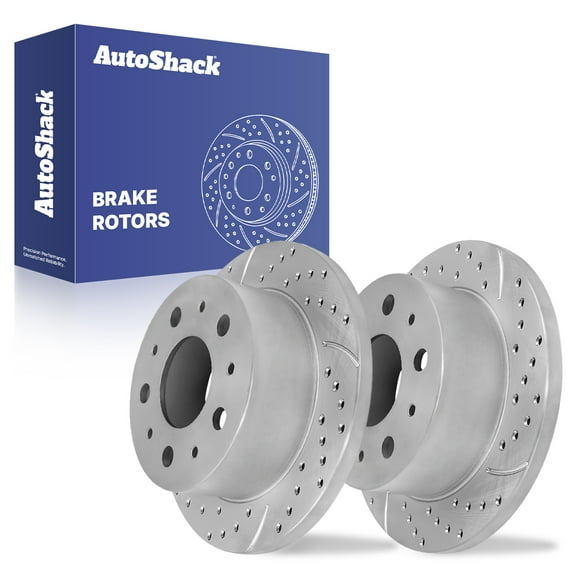 AutoShack 11.01" (279.7 mm) Rear Solid Drilled & Slotted Brake Rotors Coated | Replacement for 2014-2021 Ram ProMaster 2500 | Silver Zinc Coated | 2-PC Set | SilverShield Pro