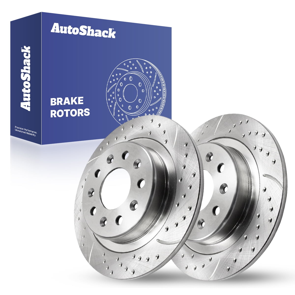 AutoShack Rear Brake Rotors for Chevrolet, Equinox 2018-2025 Malibu 2016-2025, 4WD FWD L4 1.5L 1.6L 1.8L 2.0L - Silver Zinc Coated Drilled & Slotted - SilverShield Pro - 11.34" (288 mm), 5-Lug