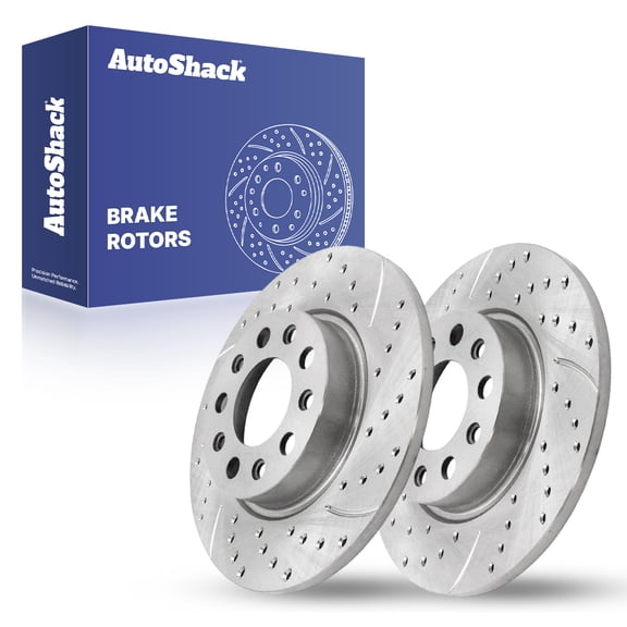 AutoShack 10.94" (278 mm) Rear Solid Drilled & Slotted Brake Rotors Coated | Replacement for 2017-2023 Jeep Compass 2015-2023 Jeep Renegade | Silver Zinc Coated | 2-PC Set | SilverShield Pro