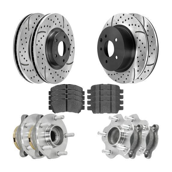 AutoShack Front & Rear Drilled & Slotted Brake Rotors Premium Ceramic Brake Pads Wheel Bearing Hub Assembly | Replacement for 2009-2014 Nissan Maxima | E-Coated | 16-PC Brake Kit | ShadowGuard