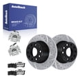 thumbnail image 1 of AutoShack Rear Solid Drilled & Slotted E-Coated Brake Rotors + Ceramic Pads + Calipers 8-PC Brake Kit Replacement for 2014 Volkswagen Jetta ShadowGuard 10.7" (271.8 mm), 1 of 5
