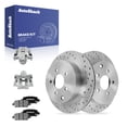 thumbnail image 1 of AutoShack Rear Drilled & Slotted Brake Rotors Ceramic Brake Pads Calipers | Replacement for 2009-2010 INFINITI FX35 3.5L V6 AWD RWD | Silver Zinc Coated | 8-PC Brake Kit | SilverShield Pro, 1 of 5