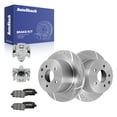 thumbnail image 1 of AutoShack Rear Solid Drilled & Slotted Silver Zinc Coated Brake Rotors + Ceramic Pads + Calipers 8-PC Brake Kit Replacement for 2013-2019 Nissan Sentra SilverShield Pro 11.48" (291.6 mm), 1 of 5