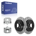 thumbnail image 1 of AutoShack Rear Solid Drilled & Slotted E-Coated Brake Rotors + Calipers 4-PC Brake Kit Replacement for 2011-2017 Honda Odyssey ShadowGuard 13.13" (333.5 mm), 1 of 5