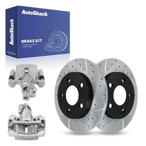 AutoShack Rear Drilled & Slotted Brake Rotors Calipers | Replacement for Chevrolet Impala Limited Pontiac Grand Prix 2005-2009 Buick LaCrosse Allure FWD | E-Coated | 4-PC Brake Kit | ShadowGuard