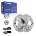 thumbnail image 1 of AutoShack Rear Solid Drilled & Slotted Silver Zinc Coated Brake Rotors + Premium Ceramic Pads + Calipers 8-PC Brake Kit Replacement for 2006-2012 Toyota RAV4 SilverShield Pro 11.06" (281 mm), 1 of 5