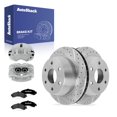thumbnail image 1 of AutoShack Rear Vented Drilled & Slotted Silver Zinc Coated Brake Rotors + Premium Ceramic Pads + Calipers 8-PC Brake Kit Replacement for 2000-2006 GMC Yukon SilverShield Pro 12.99" (330 mm), 1 of 5